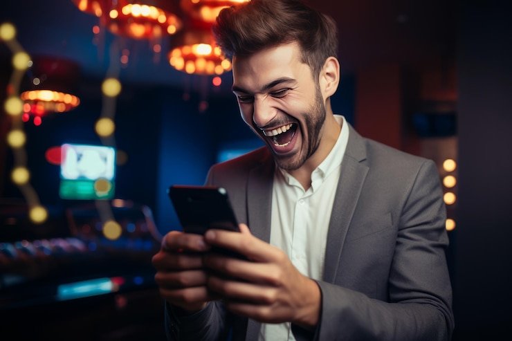 Pengguna membaca ketentuan promo lewat ponsel